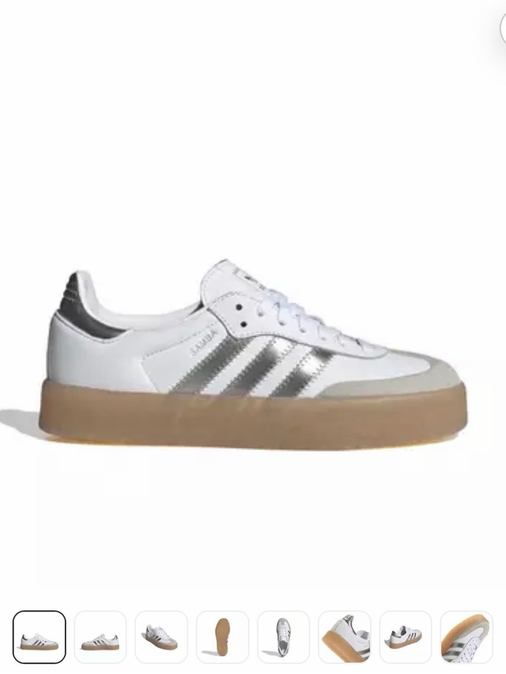 adidas Original Sambae White/Silver Metallic/Gum Platform Sneakers NIB - Picture 2 of 15